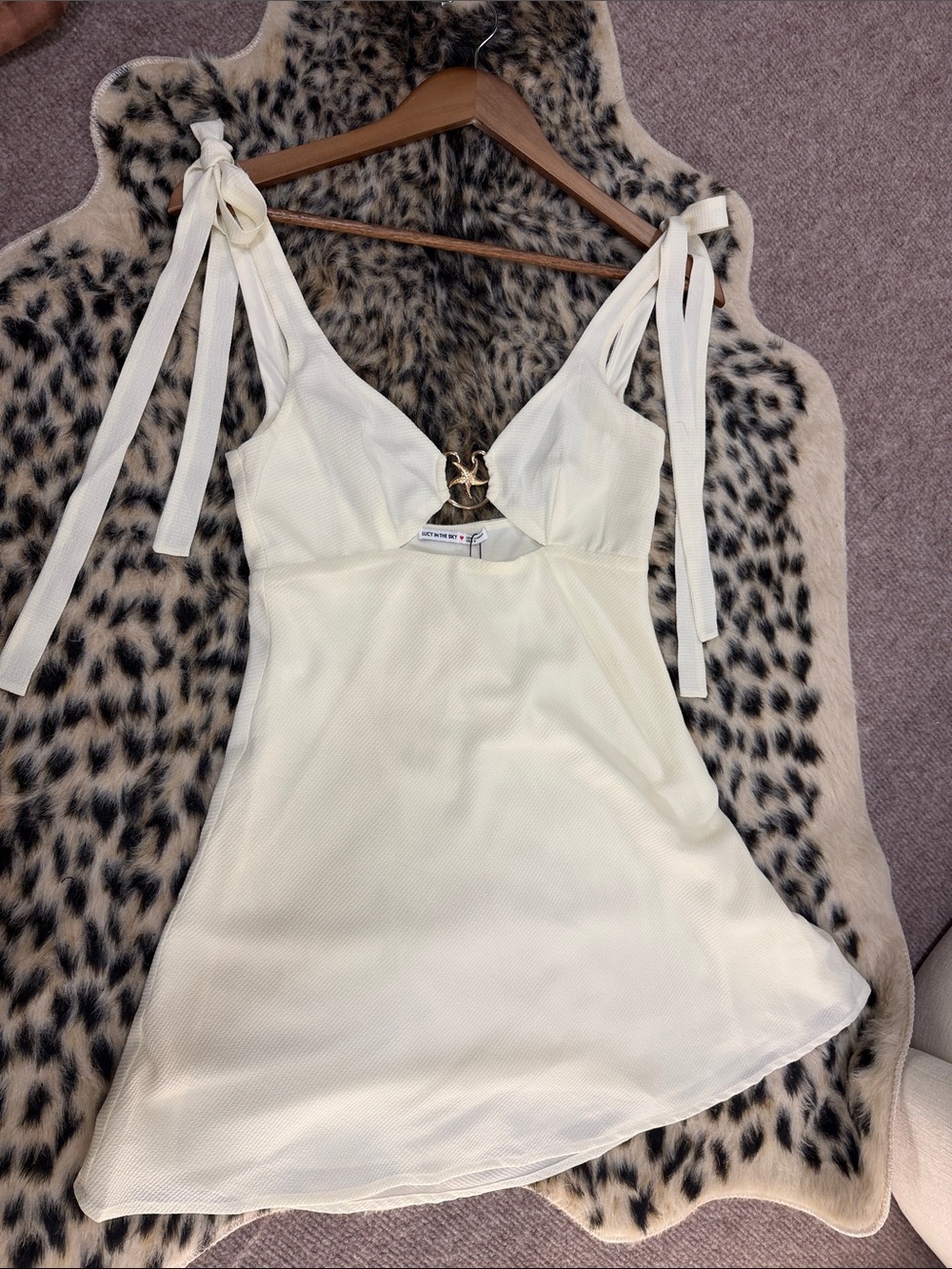 Lucy in the Sky Cream Tie-Shoulder Mini Dress with Ring Detail